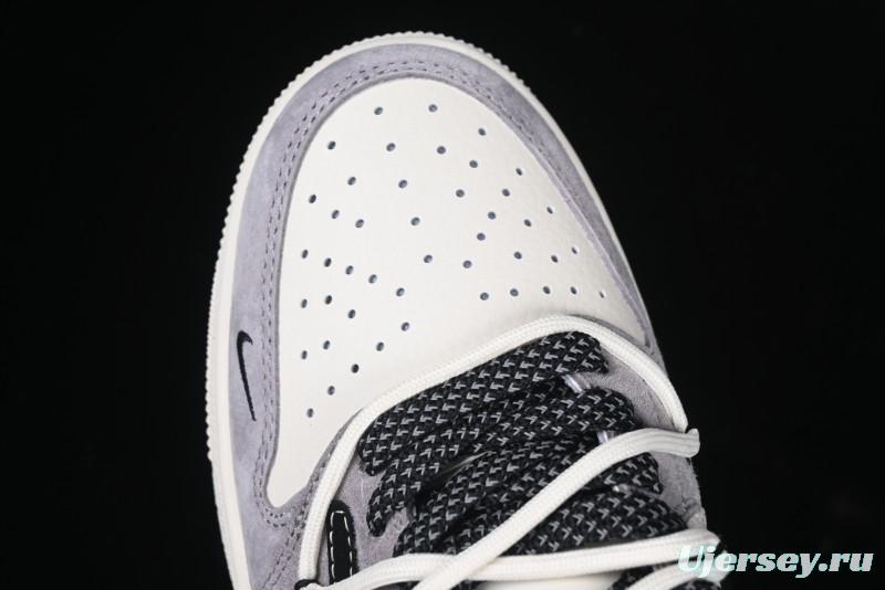 Nike Travis Scott x Fragment Design x Air Jordan 1 Low OG SP AJ1 Stussy Collaboration - Black Hook Dual-Tone Drawstring Low-Top Casual Sneakers - SJ0086-139