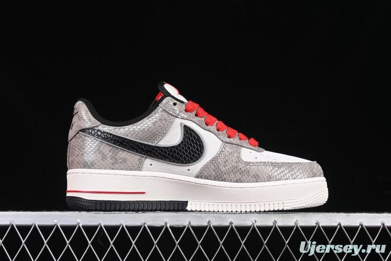 Nike Air Force 1 '07 Low Year of the Snake Limited Edition Grey Black Snake Scale Low-Top Casual Sneakers - DM6688-009