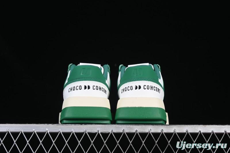 Choco Concert Leather Round Square Asymmetric Fashion Sneakers White Green - AJE5