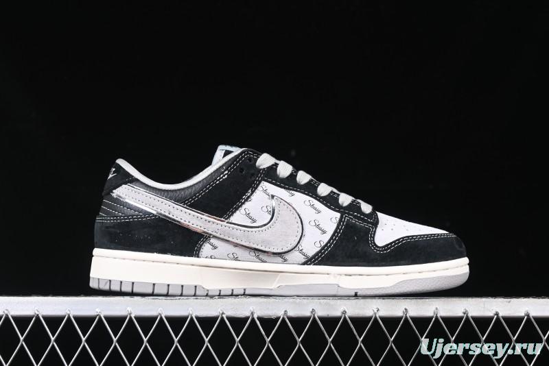 Nike SB Dunk Low Stussy Collaboration - Black Grey Pig Leather Anniversary Custom Edition Low-Top Casual Sneakers - XX3168-008