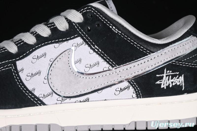 Nike SB Dunk Low Stussy Collaboration - Black Grey Pig Leather Anniversary Custom Edition Low-Top Casual Sneakers - XX3168-008