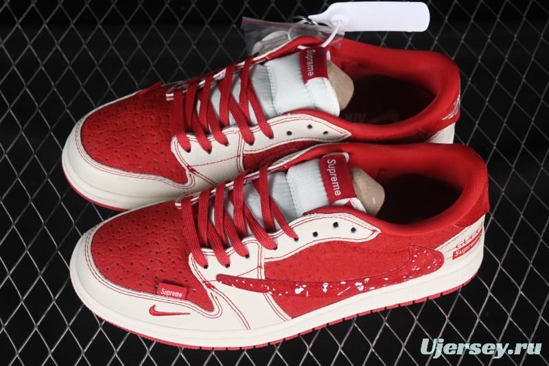 Nike Travis Scott x Fragment Design x Air Jordan 1 Low OG SP AJ1 Collaboration Woven China Red Low-Top Casual Sneakers - XS2024-040