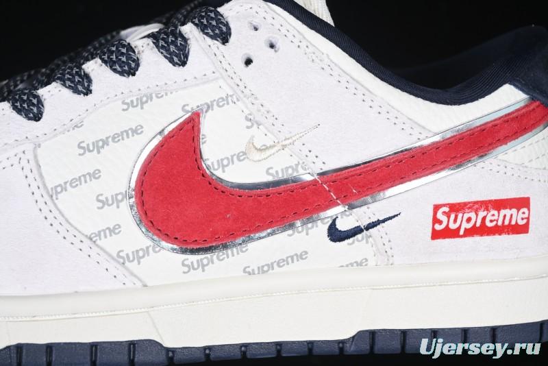 Nike SB Dunk Low Supreme Collaboration - Grey Pig Suede with Red Swoosh Anniversary Custom Edition Low-Top Casual Skate Shoes - CH8311-232