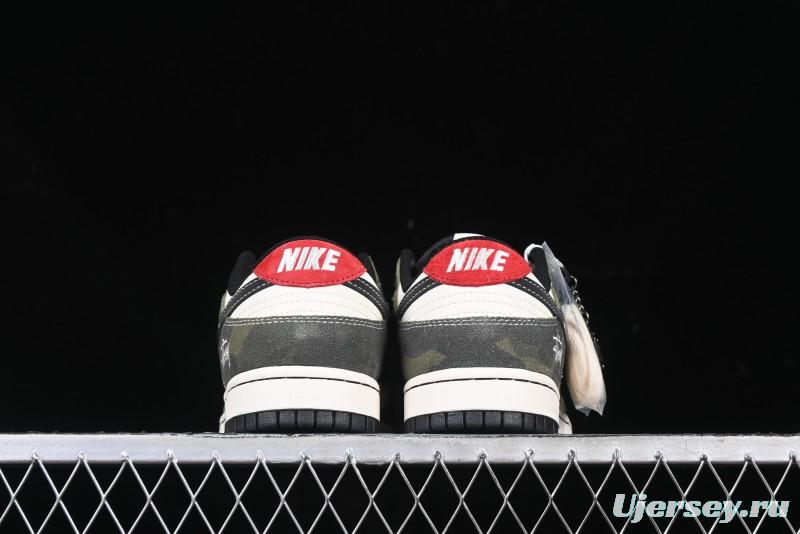 Nike SB Dunk Low Stussy Collaboration - Camo Black Swoosh Anniversary High-End Custom Low-Top Casual Sneakers - DM6868-011
