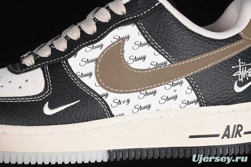 Nike Air Force 1 '07 Low Stussy Collaboration Black Leather & Gum Sole Low-Top Casual Sneakers - CH6336-519