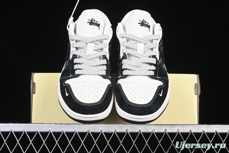Nike Air Jordan 1 Low Retro Basketball Shoes Custom Stussy Black - FC1688-199
