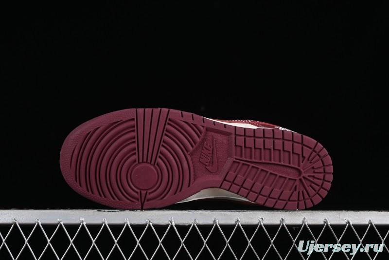 Nike SB Dunk Low Stussy Collaboration - Burgundy Starry Sky Anniversary High-End Custom Low-Top Casual Skate Shoes - BB9898-001