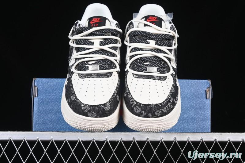 Nike Air Force 1 '07 Low Levi's Collaboration Black Denim Drawstring Casual Sneakers - SJ1198-800