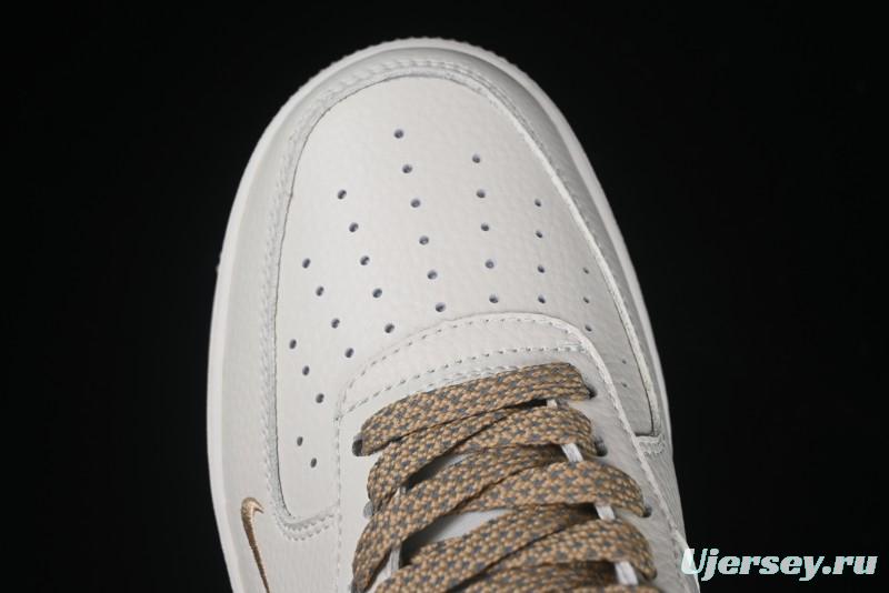 Nike Air Force 1 '07 Low QR Code Metallic Gold Star Sneakers Low-Top Casual Shoes - CU1836-965