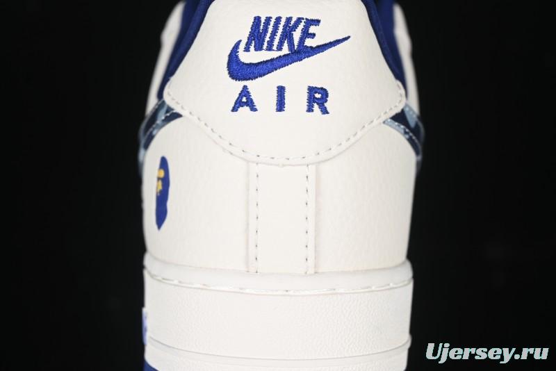 Nike Air Force 1 '07 Low Bape Collaboration - Blue Four Small Swoosh Casual Sneakers - KK1988-036