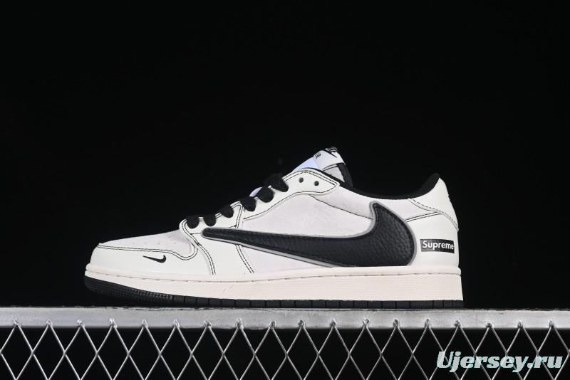 Nike Travis Scott x Fragment Design x Air Jordan 1 Low OG SP AJ1 Supreme Collaboration Sneakers in Off-White Black - XZ2268-080