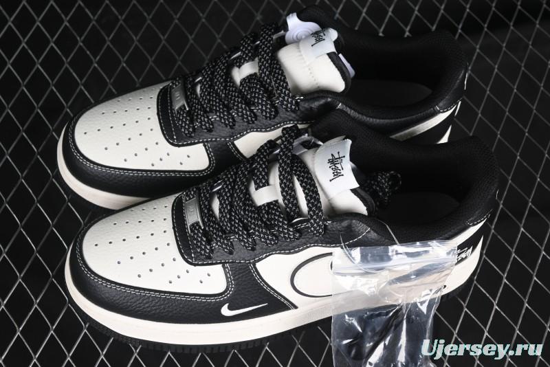 Nike Air Force 1 '07 Low Stussy Collaboration Black & White Swoosh Casual Sneakers - XZ6188-081