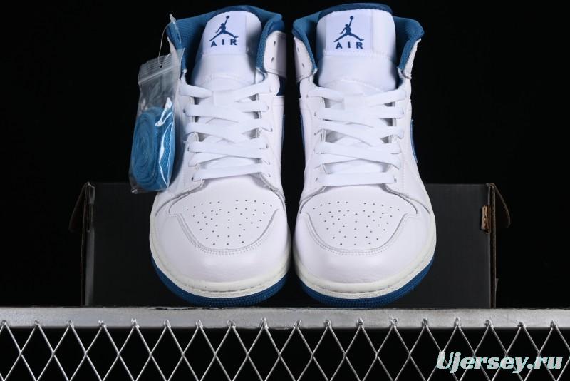 Nike Air Jordan 1 Mid Industrial Blue Basketball Shoes with Air Cushion - FN5215-141