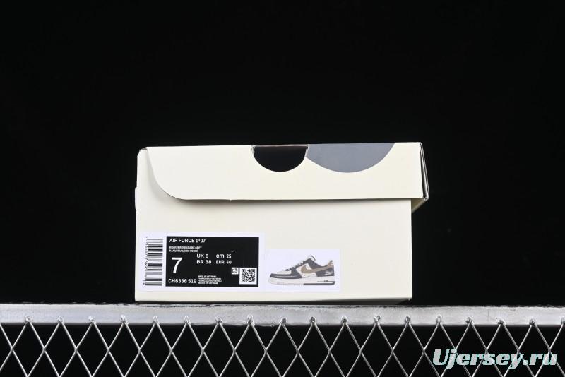 Nike Air Force 1 '07 Low Stussy Collaboration Black Leather & Gum Sole Low-Top Casual Sneakers - CH6336-519