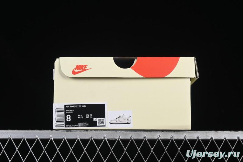 Nike Air Force 1 '07 Low Stussy Collaboration Beige Black Floral Swoosh Casual Sneakers - HH7518-040