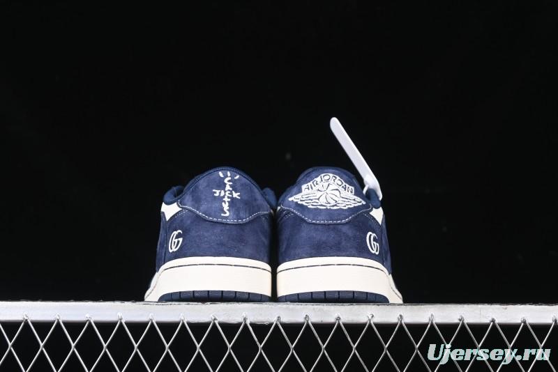 Nike Travis Scott x Fragment Design x Air Jordan 1 Low OG SP AJ1 Collaboration Sneakers - Prussian Blue - XS3086-006