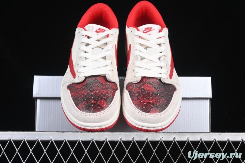 Nike Travis Scott x Fragment Design x Air Jordan 1 Low OG SP AJ1 Supreme Collaboration China Red Low-Top Casual Sneakers - DM7866-076