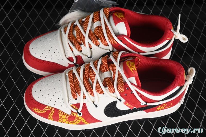 Nike SB Dunk Low Year of the Snake Series White Red Black Swoosh Anniversary High-End Custom Low-Top Casual Skate Shoes - SJ2068-313