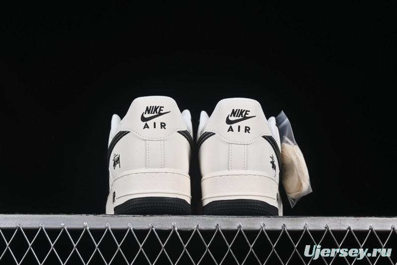 Nike Air Force 1 '07 Low Stussy Collaboration Black Leather Low-Top Casual Sneakers - HH7518-045