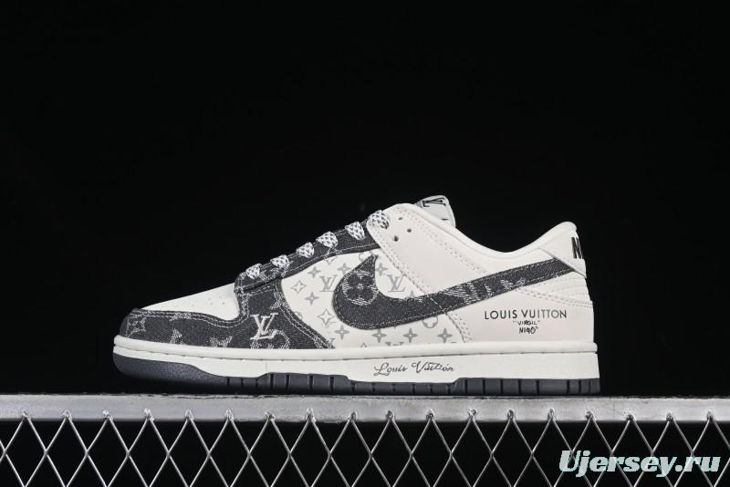 Nike SB Dunk Low LV Collaboration Black Denim Anniversary High-End Custom Low-Top Casual Skate Shoes - CH8311-236