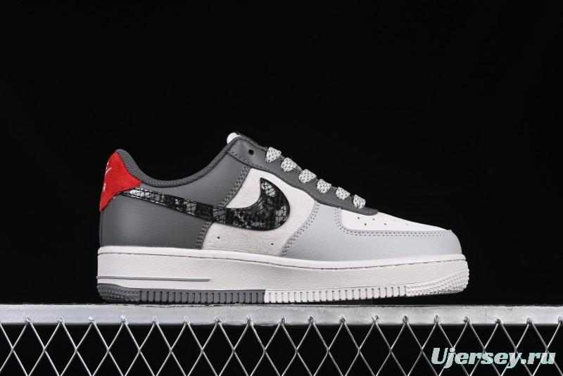 Nike Air Force 1 '07 Low The North Face Collaboration Beige Grey Black Snake Leather Custom Casual Sneakers - DM6688-052