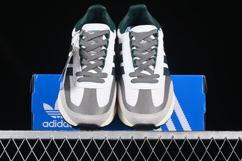 Adidas Retro-Inspired Sneakers - White, Grey & Green with Boost Sole
