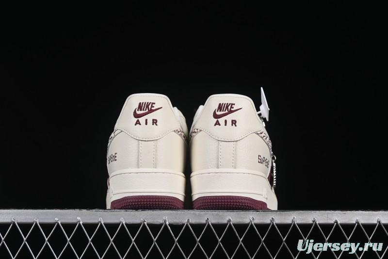 Nike Air Force 1'07 Low Supreme Collaboration Rice Wine Red Casual Sneakers - KK1988-070