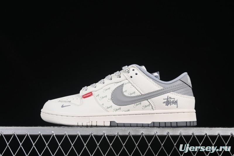 Nike SB Dunk Low Stussy Collaboration 3D Grey Swoosh Anniversary Custom Low-Top Casual Skate Shoes - XS6089-540
