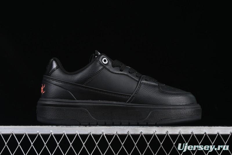 NY Yankees Black Leather Sneakers – Bold Orange Logo Edition