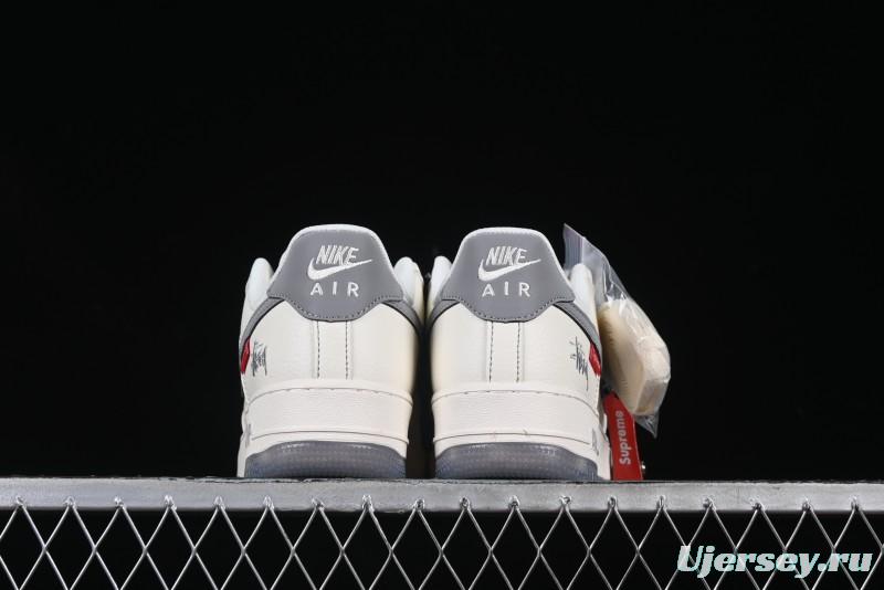 Nike Air Force 1 '07 Low Stussy Collaboration Dual-Tone Grey Swoosh Casual Sneakers - HH7518-037