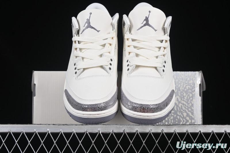 Nike Air Jordan 3 Retro Sneakers Sail Metallic Silver with Elephant Print Accents - CK9246-100