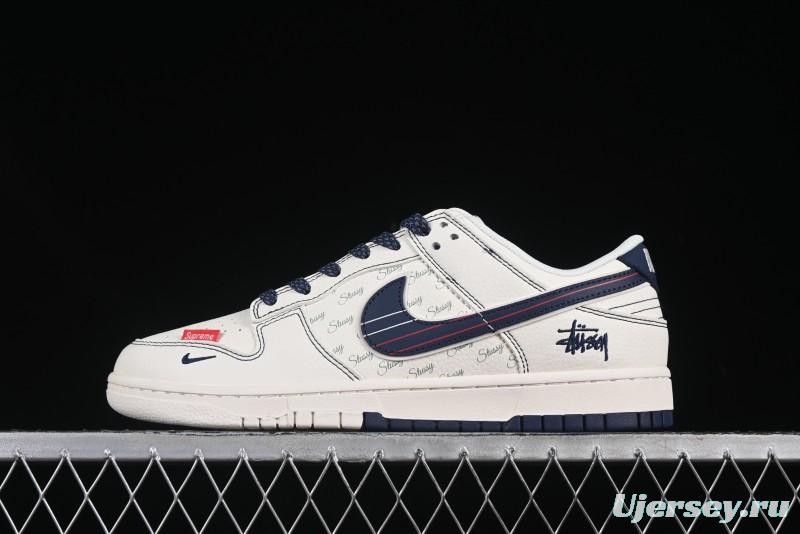 Nike SB Dunk Low Stussy Collaboration White Blue Red Stripe Swoosh Anniversary Custom Low-Top Casual Skate Shoes - XS6089-532