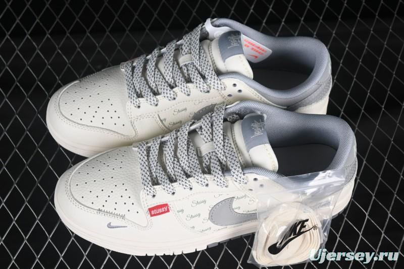 Nike SB Dunk Low Stussy Collaboration 3D Grey Swoosh Anniversary Custom Low-Top Casual Skate Shoes - XS6089-540