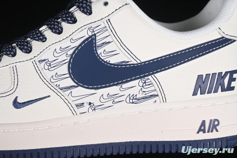 Nike Air Force 1 'Wave Swoosh' Edition – White & Navy**