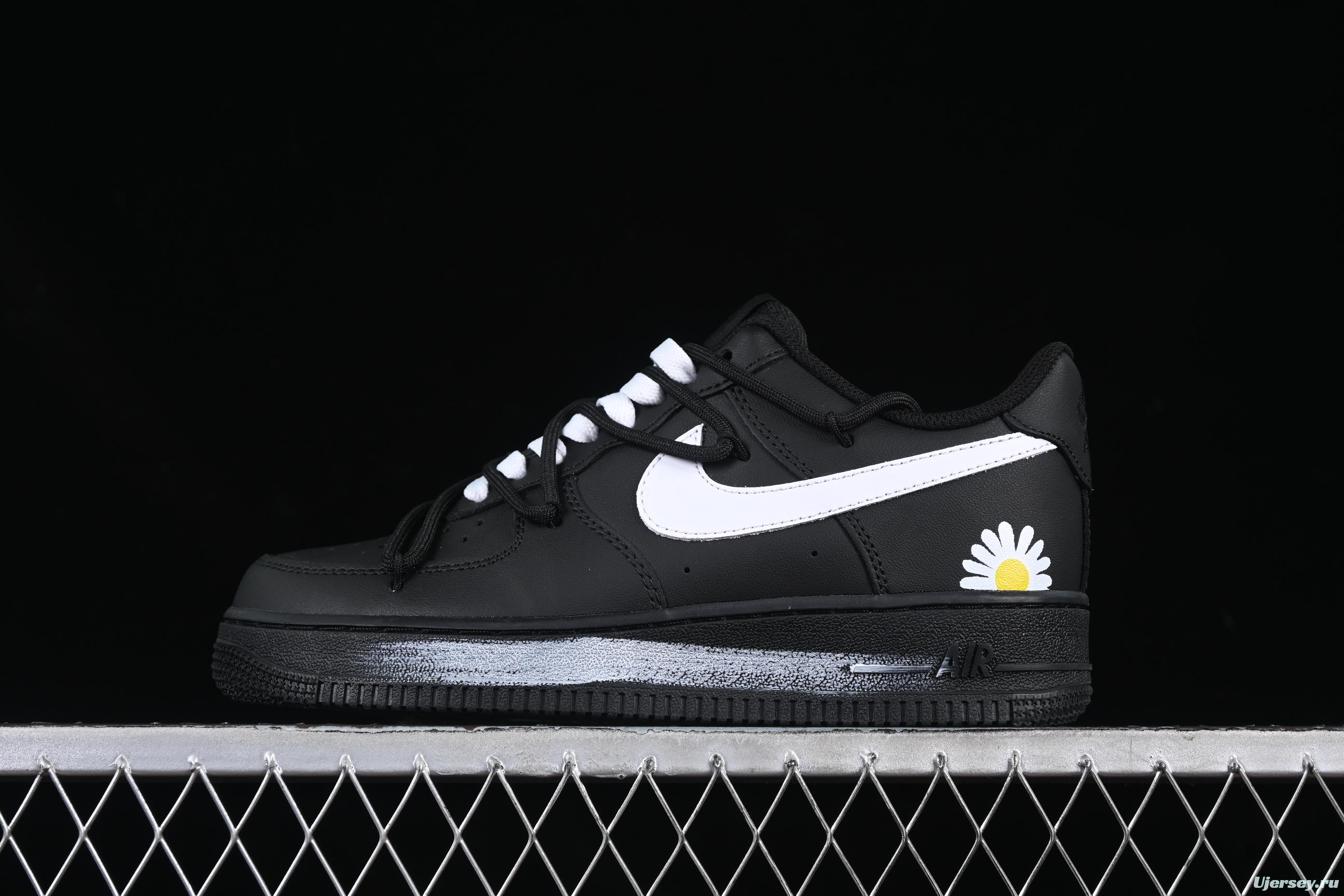 Nike Air Force 1'07 Low Casual Sneakers with 2D Daisy Black White Graffiti Hand-Painted Design - CK0316-063