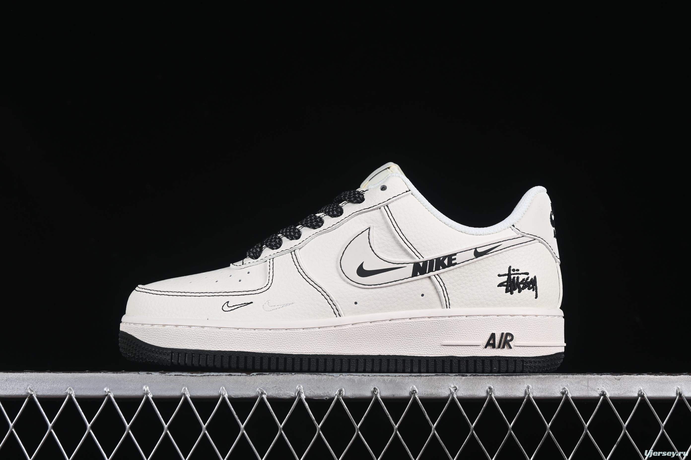 Nike Air Force 1 '07 Low Stussy Collaboration Black Swoosh Casual Sneakers - HH7518-062