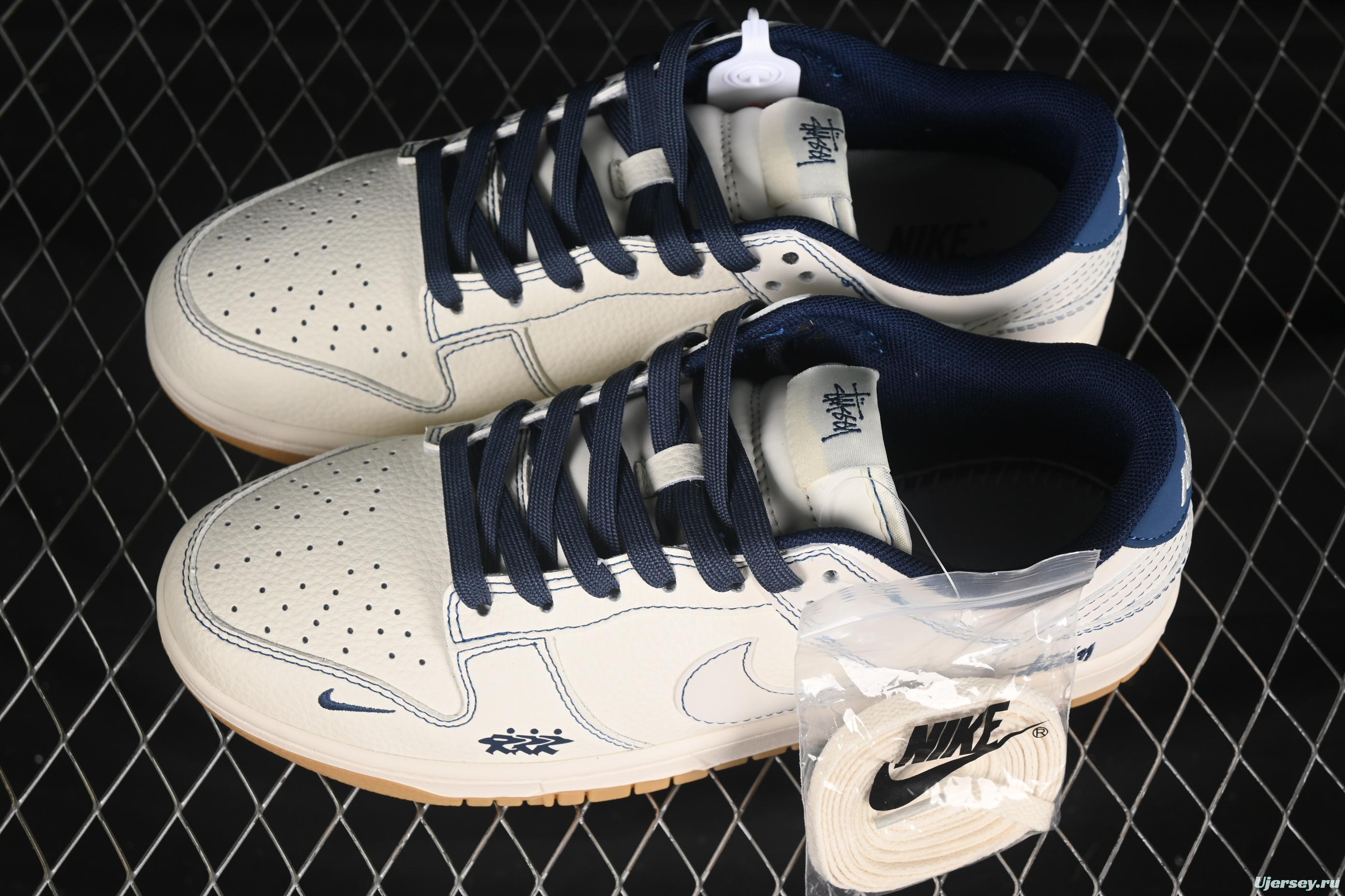 Nike SB Dunk Low Stussy Collaboration Blue Line Gum Sole Anniversary Custom Low-Top Casual Skate Shoes - JJ2508-559
