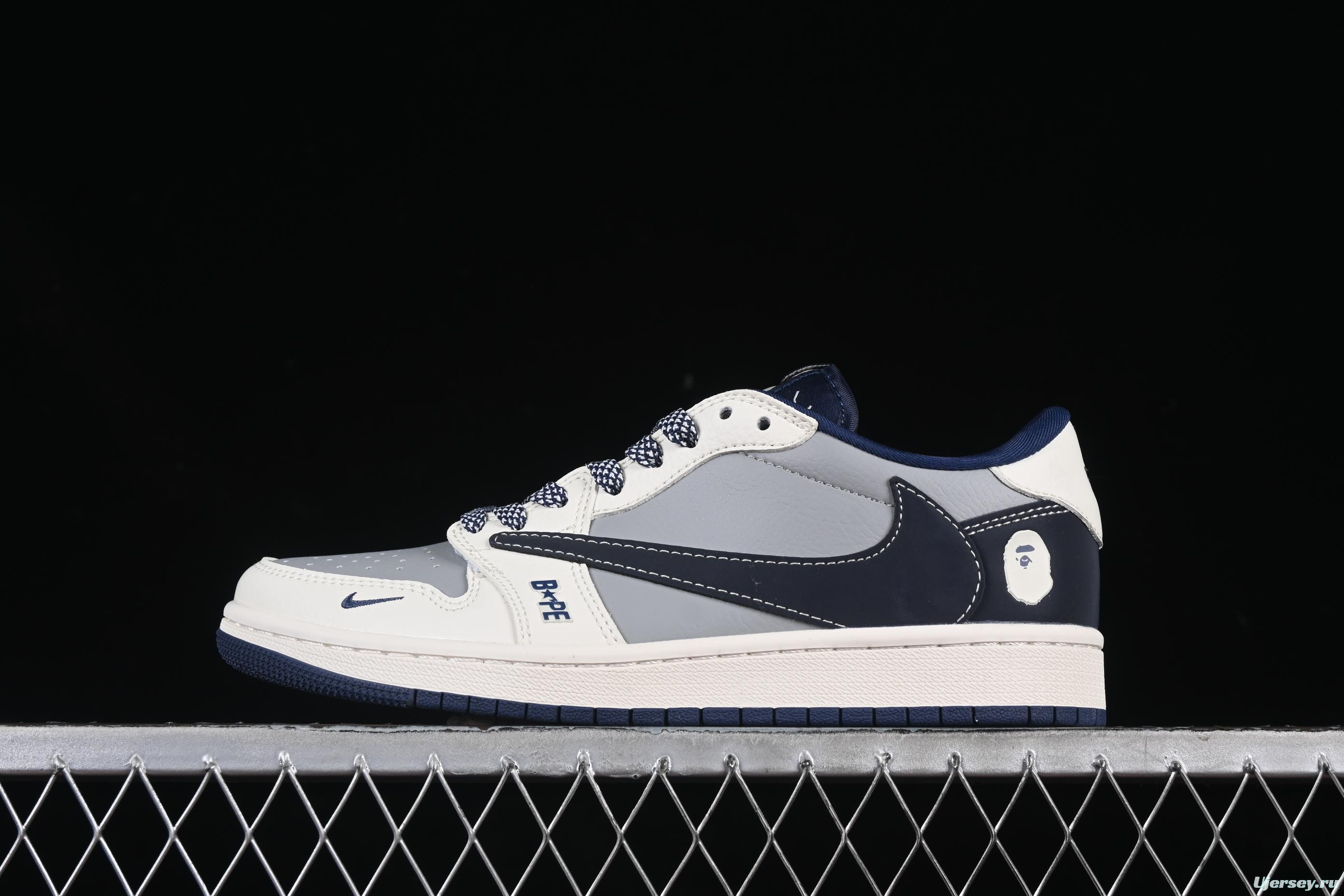 Nike Travis Scott x Fragment Design x Air Jordan 1 Low OG SP Casual Sneakers with Grey Red Swoosh - BB6511-622