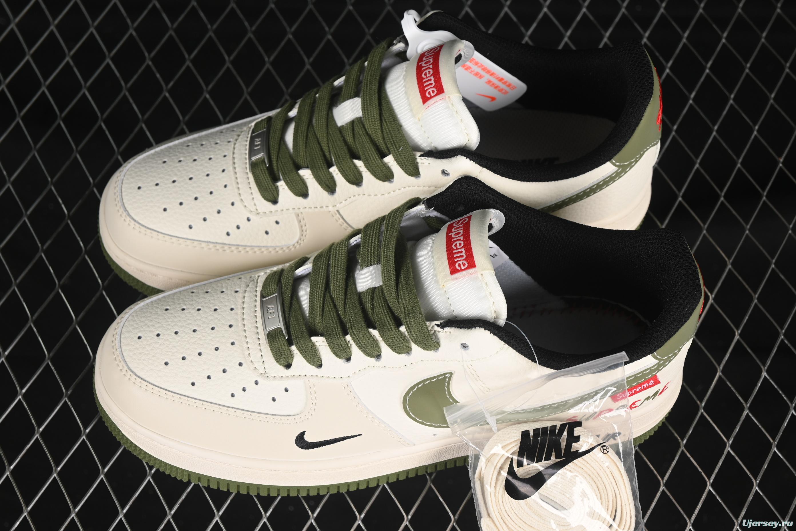 Nike Air Force 1 '07 Low Supreme Collaboration Military Green Red Logo Casual Sneakers - XS1958-566