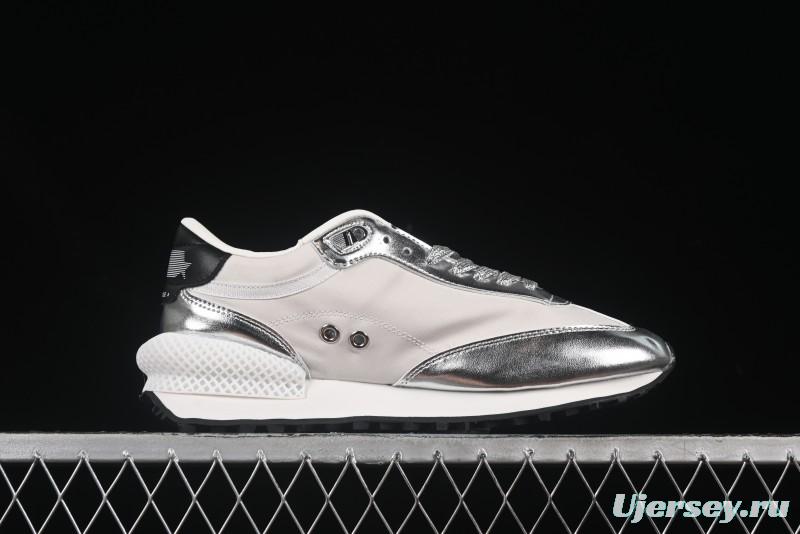 Golden Goose Marathon Comfortable Low-Top Lifestyle Sneakers in White Black Silver - H8D4