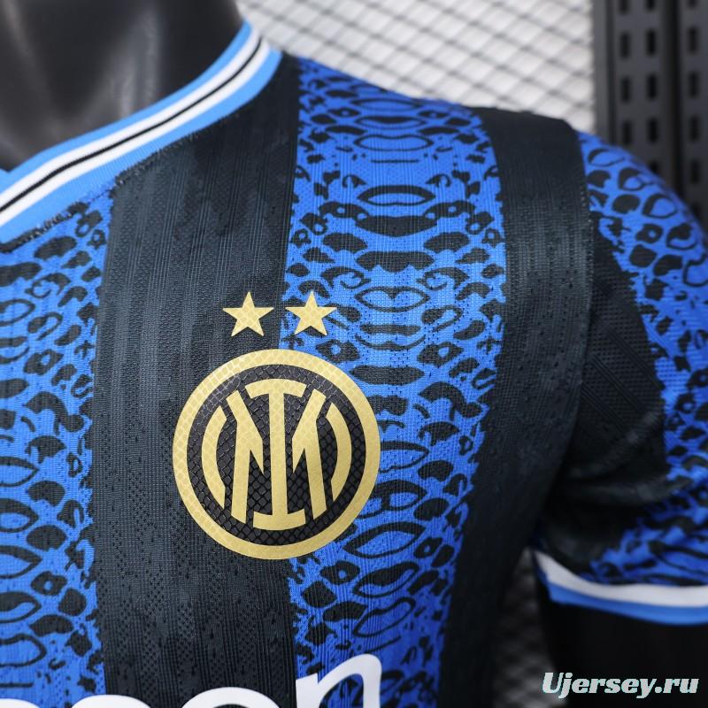 Player Version 25/26 Inter Milan Black and Blue Jersey with Snake Design