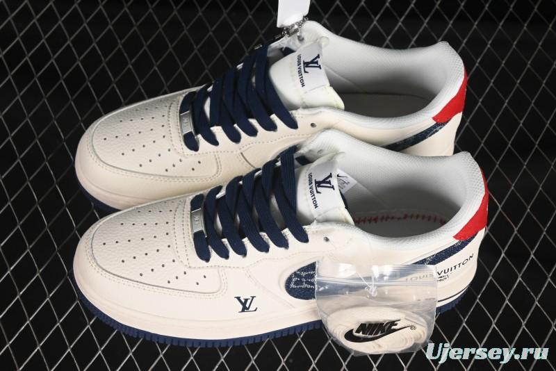 Nike Air Force 1'07 Low LV Collaboration Blue Denim Swoosh Casual Sneakers - XX3168-128