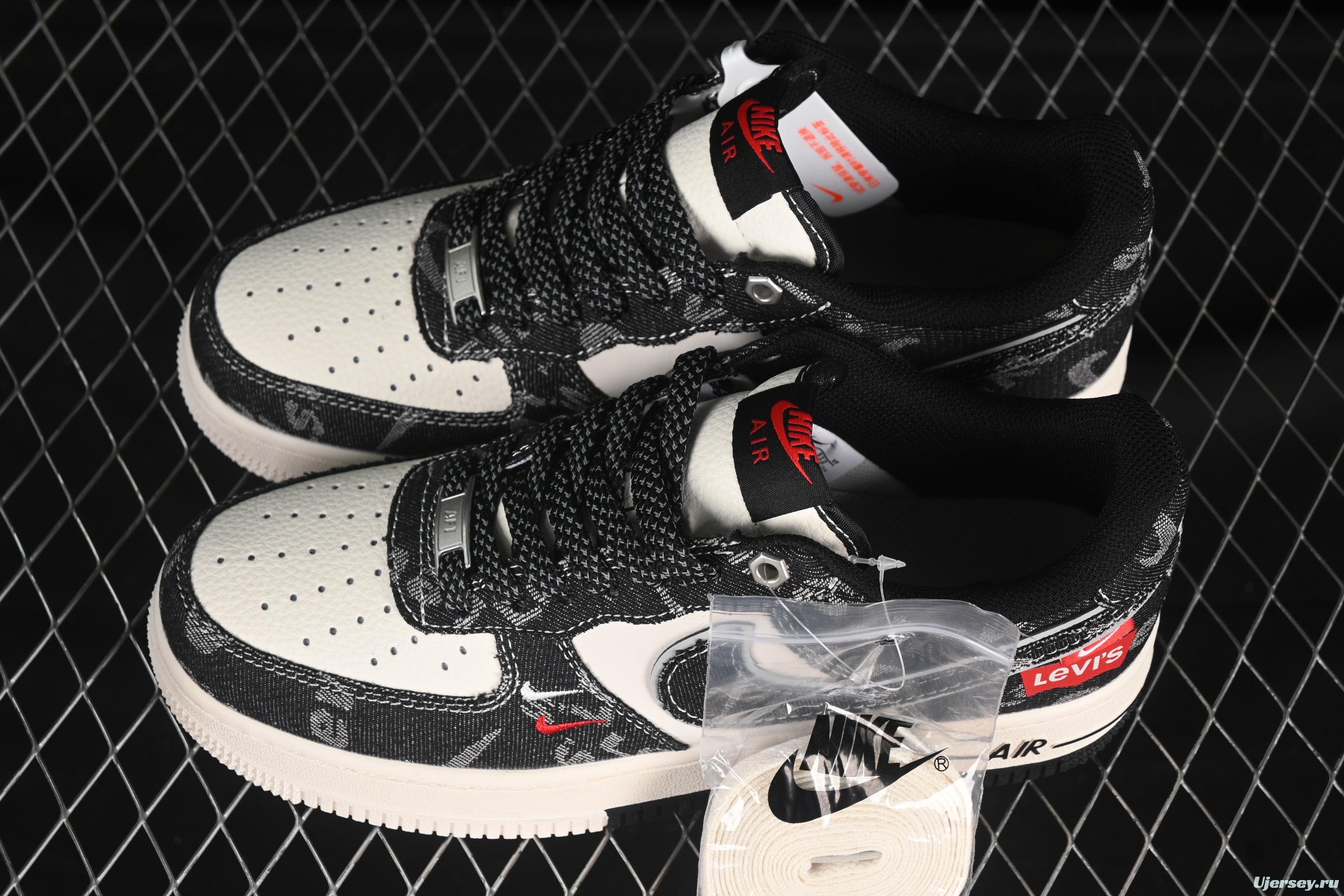 Nike Air Force 1 '07 Low Levi's Collaboration Dual-Tone Black Denim Casual Sneakers - YX5066-312