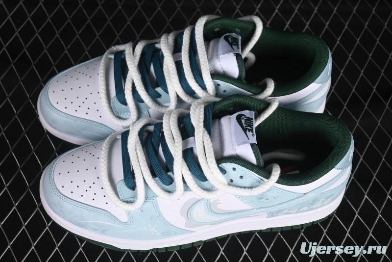 Nike Dunk Low Deconstructed Snake Emblem White Blue Low-Top Casual Sneakers - DD1391-101