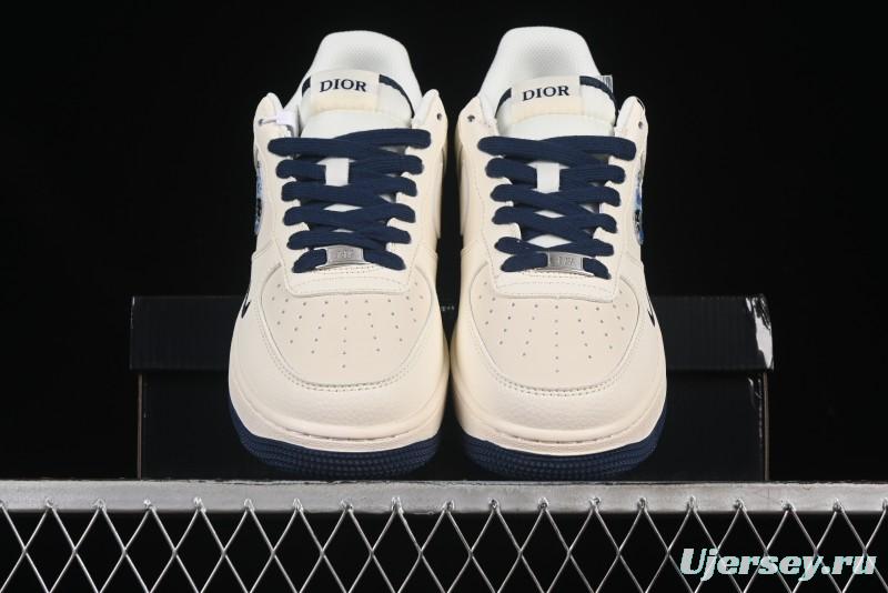 Nike Air Force 1 '07 Low Dior Collaboration Blue Iridescent Swoosh Casual Sneakers - XS1958-569