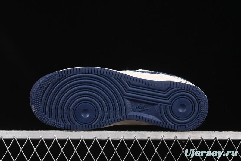 Nike Air Force 1'07 Low LV Collaboration Blue Denim Swoosh Casual Sneakers - XX3168-128