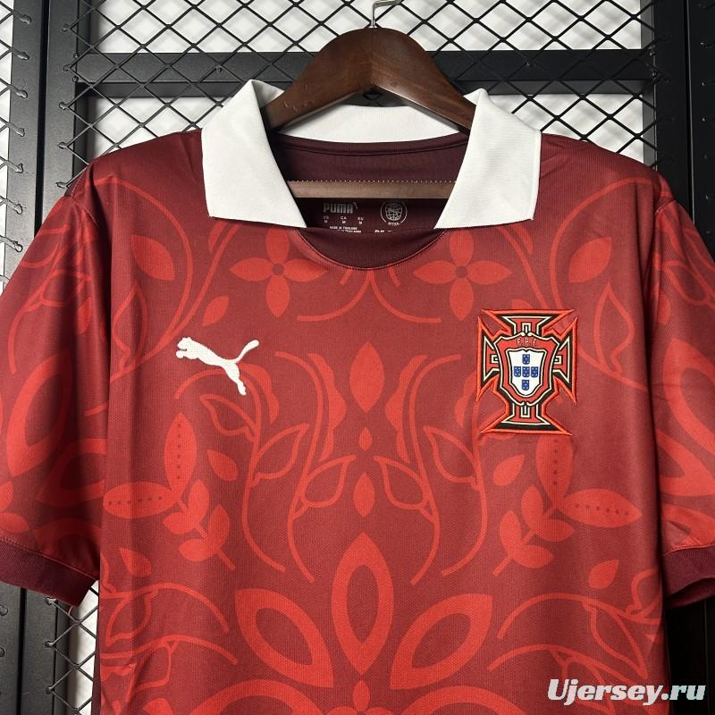 2025 Portugal National Team Burgundy with Floral Pattern Jersey