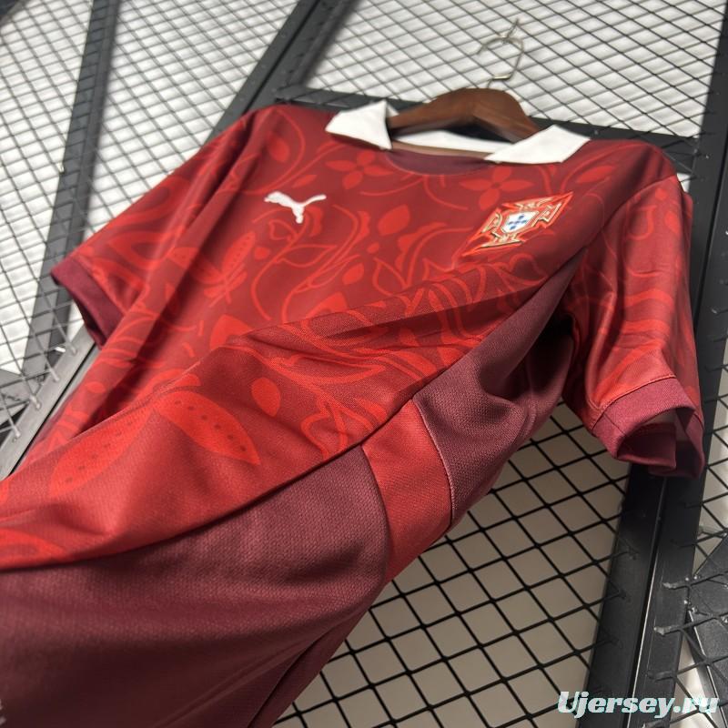 2025 Portugal National Team Burgundy with Floral Pattern Jersey