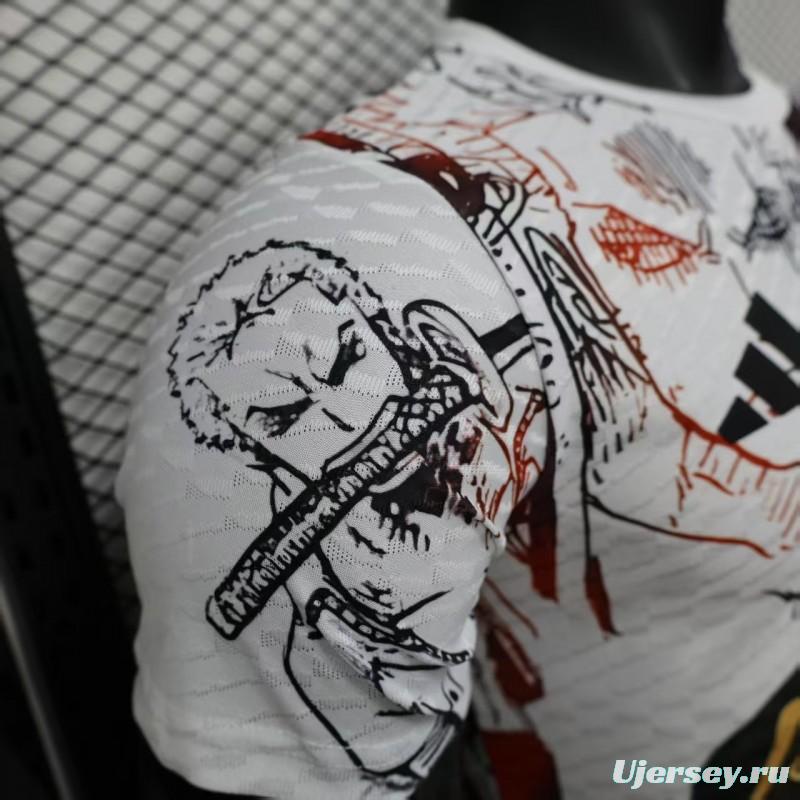 Player Version 2025 Japan White with One Piece Roronoa Zoro Character Jersey