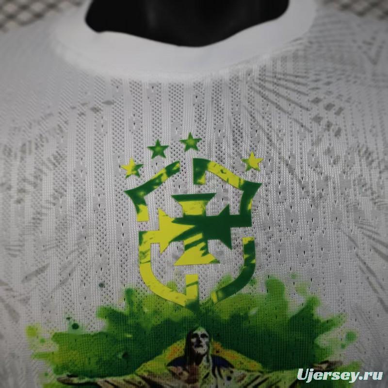 Player Version 2025 Brazil White with Christ the Redeemer Watercolor Jersey